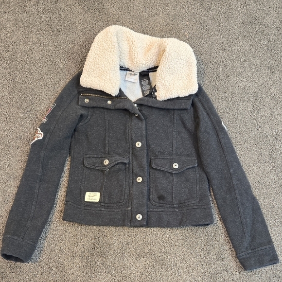 Harley Davidson Moto Kids Girls Gray Jacket with Collar Sz S - Picture 1 of 13